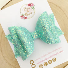 Load image into Gallery viewer, Mint Green Glitter Hair Bow - Green Glitter Hair Bow Hair Clip or Headband
