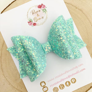 Mint Green Glitter Hair Bow - Green Glitter Hair Bow Hair Clip or Headband