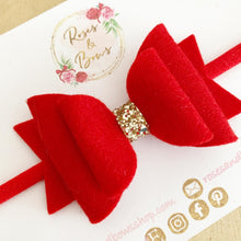 Load image into Gallery viewer, Red Felt and Glitter Hair Bow Clip or Headband
