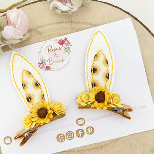 Sunflower Stand Up Bunny Ear Clips - Easter Bunny Clips