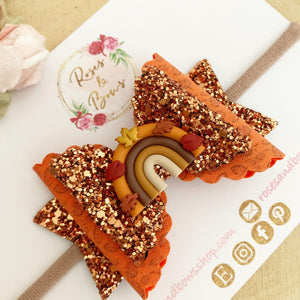 Autumn leaves rainbow Glitter Hair Bow Headband or Clip