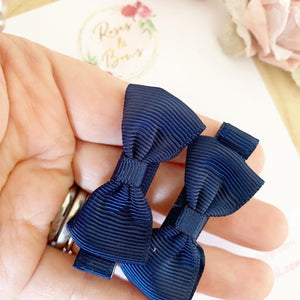 Navy Blue School Small Hair Bow Clip Set