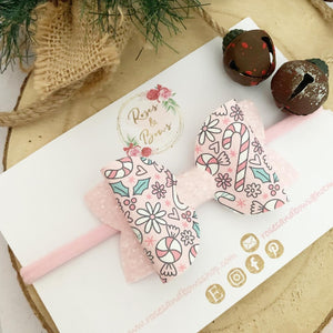 Pink Christmas Hair Bow Headband or Clip