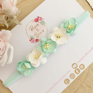 Mint cherry blossom nylon headband