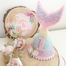 Load image into Gallery viewer, Mermaid Birthday Party Hat - cake smash prop - birthday accessory
