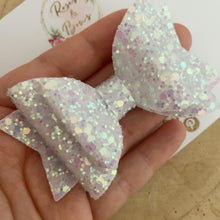 Load image into Gallery viewer, Iridescent White Glitter Hair Bow - Glitter Hair Bow Hair Clip or Headband
