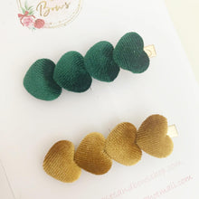 Load image into Gallery viewer, Velvet Heart Valentines clip set - Mustard and Green Clip Set
