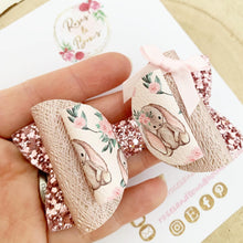 Load image into Gallery viewer, Pink Blush Bunny Glitter Hair Bow Headband or Clip - Pink Sequin Bunny Rabbit Ears Hair Bow
