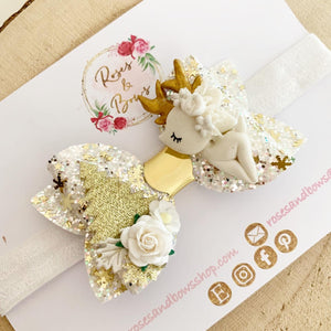 Gold Christmas Deer Hair Bow Clip or Headband