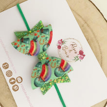 Load image into Gallery viewer, St Patrick’s Day Shamrock Glitter Hair Bow Headband or Clip
