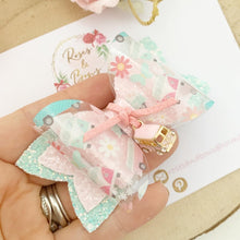 Load image into Gallery viewer, Camper Van Charm Glitter Bow Headband or Clip
