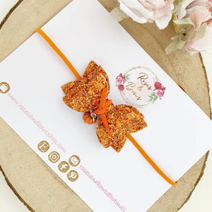 Orange Pumpkin Charm Glitter Bow Headband or Clip
