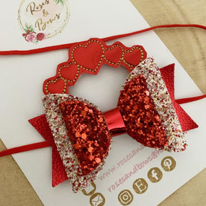 Valentines heart Hair Bow Clip or Headband