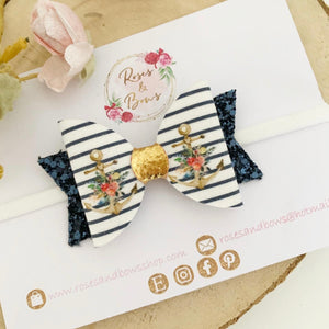 Anchor Hair Bow Headband or Clip