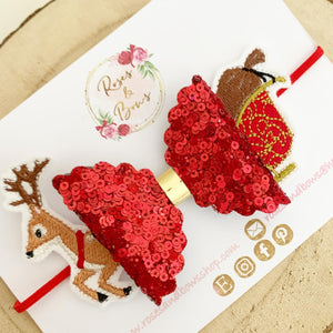 Christmas Sleigh Hair Bow Clip or Headband