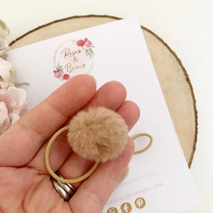 Beige Pom Pom Faux Fur Bobble Hair Ties Set of 2