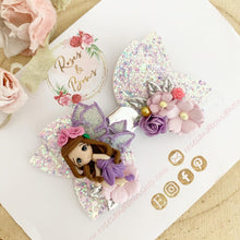 Load image into Gallery viewer, Fairy Purple Glitter Hair Bow Headband or Clip
