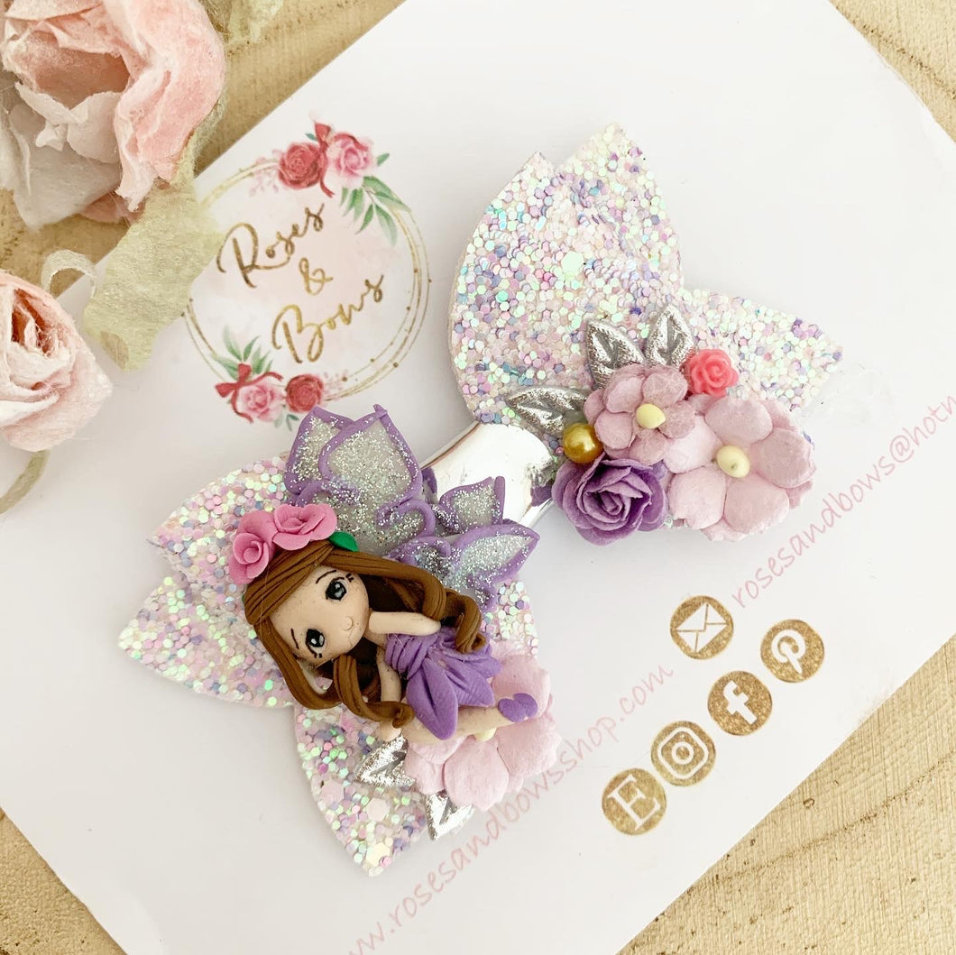 Fairy Purple Glitter Hair Bow Headband or Clip