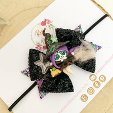 Load image into Gallery viewer, Flying witch Glitter Bow Headband or Clip
