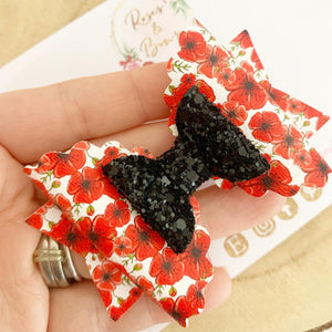 Poppy Glitter Bow Headband or Clip