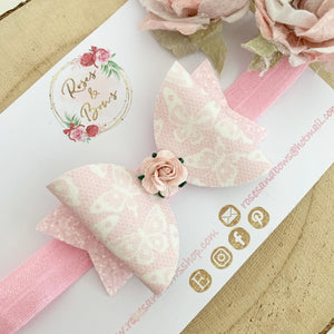 Pink Butterfly Hair Bow Headband or Clip