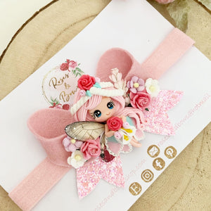 Pink Fairy Glitter Hair Bow Headband or Clip