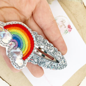 Silver rainbow large snap clip