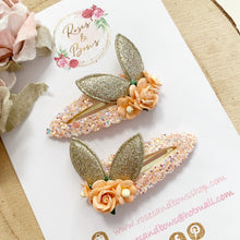 Load image into Gallery viewer, Peach and gold Dainty Bunny Ears Easter Snap Clip
