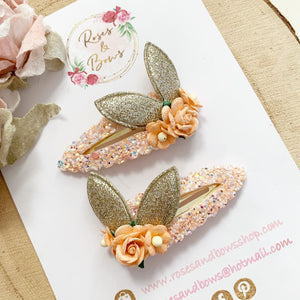 Peach and gold Dainty Bunny Ears Easter Snap Clip