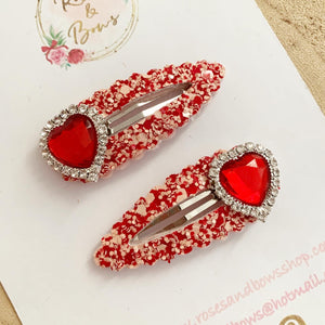 Red and Pink heart scalloped snap clip set