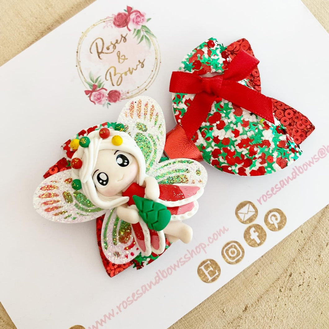 Christmas Fairy Hair Bow Clip or Headband