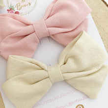 Load image into Gallery viewer, Pink and Cream Cotton Hair Bow Headband or Clip set of 2
