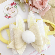 Load image into Gallery viewer, Lemon Bunny Ears Easter Hair Bow Headband or Clip
