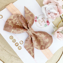 Load image into Gallery viewer, Rose Gold Leopard Hair Bow Headband or Clip
