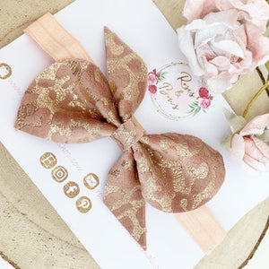 Rose Gold Leopard Hair Bow Headband or Clip