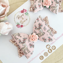 Load image into Gallery viewer, Pink reindeer Glitter Hair Bow Headband or Clip
