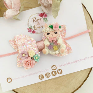 Easter Lamb Glitter Hair Bow Hair Clip or Headband