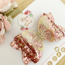 Load image into Gallery viewer, Pink and Gold Butterfly Hair Bow Headband or Clip
