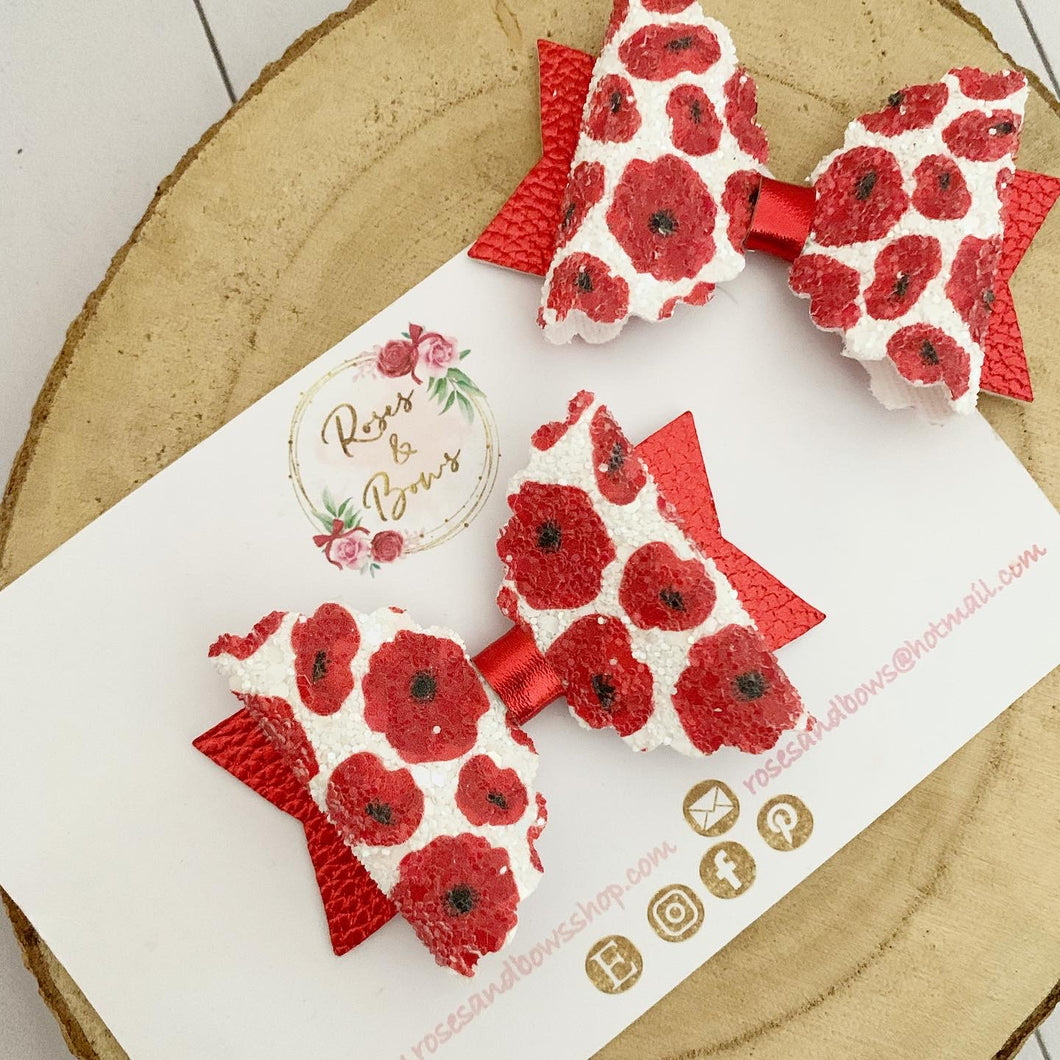 Poppy Glitter Bow Headband or Clip