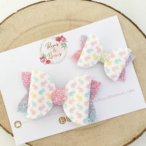 Pastel rainbow Bunny Hair Bow Headband or clip