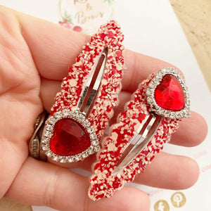 Red and Pink heart scalloped snap clip set