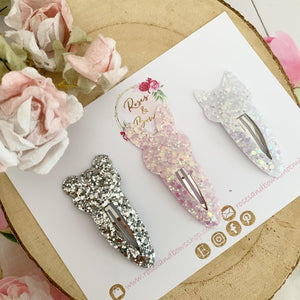 Animal glitter snap clips - Cat, Bunny, Bear