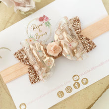 Load image into Gallery viewer, Rose Gold Easter Bunny Hair Bow Headband or clip
