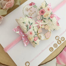 Load image into Gallery viewer, Easter Bunny Floral Charm Glitter Bow Headband or Clip
