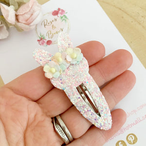 Rainbow Bunny glitter snap clip