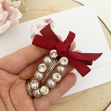 Load image into Gallery viewer, Deep Red Pearl and Rhinestone Alligator Clip
