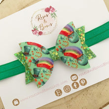 Load image into Gallery viewer, St Patrick’s Day Shamrock Glitter Hair Bow Headband or Clip
