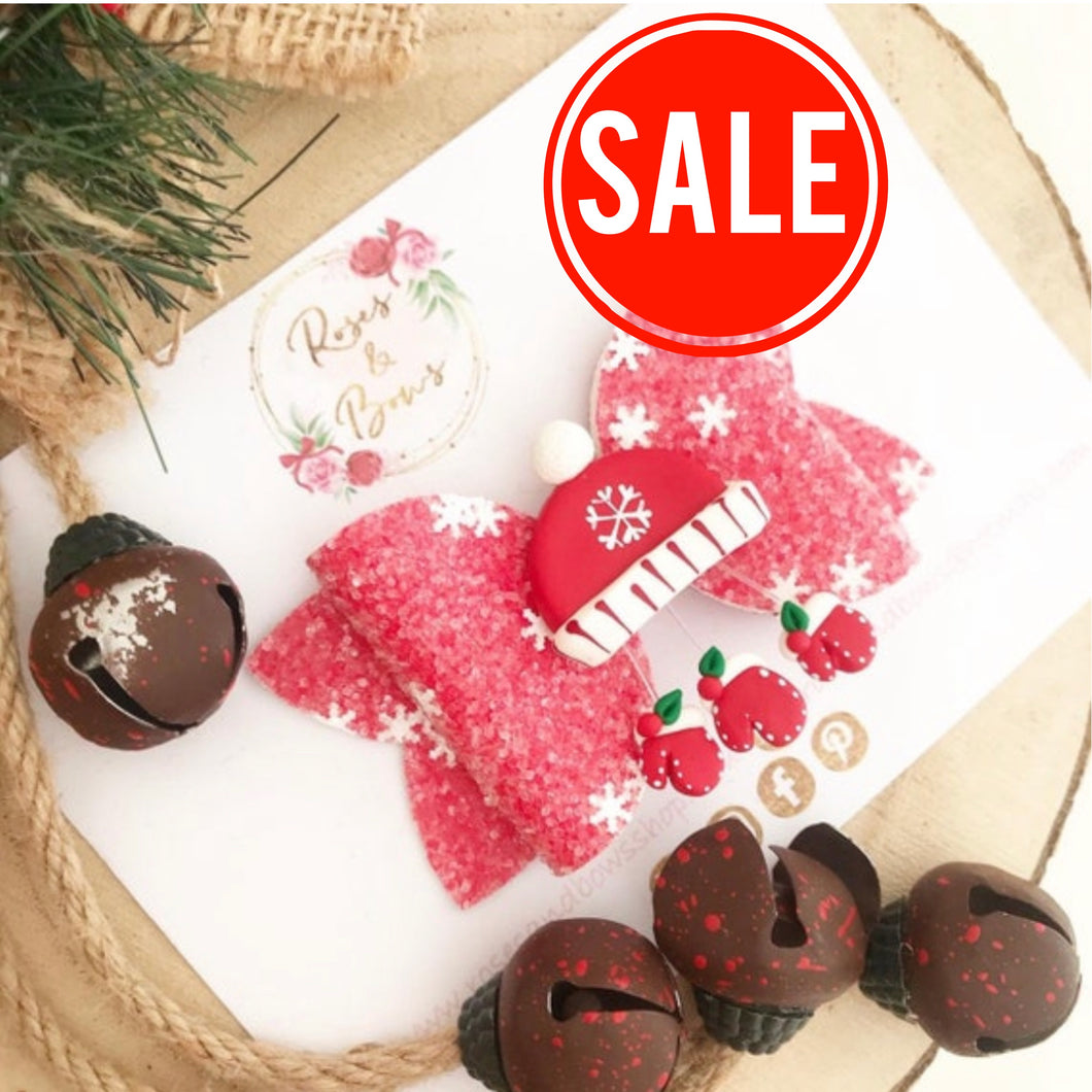 Christmas Hat and Mittens Hair Bow Headband or Clip
