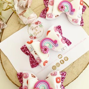 Donut Rainbow Glitter Hair Bow