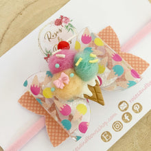 Load image into Gallery viewer, Ice Cream Transparent Glitter Bow Headband or Clip
